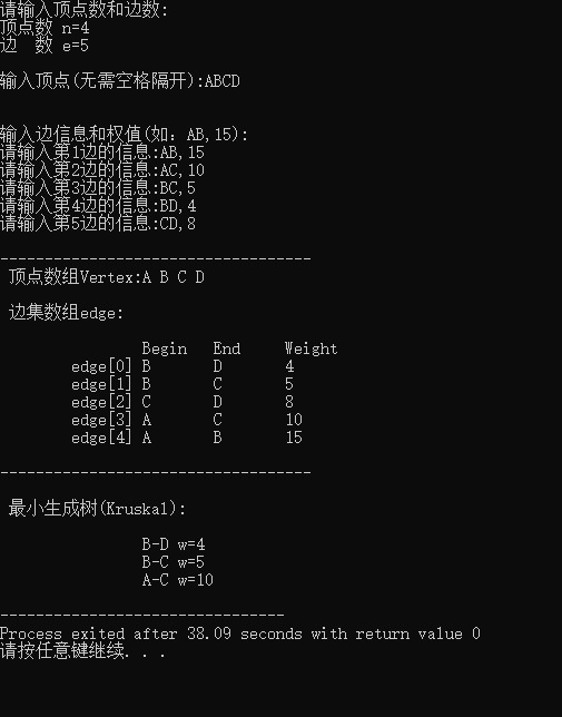 C语言-最小生成树（Kruskal算法）