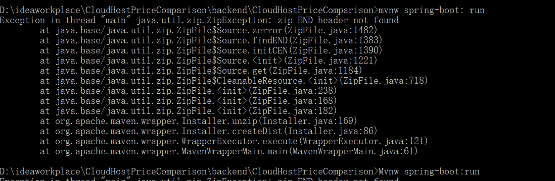 解决Idea运行Mvnw Spring-Boot:Run时报Zip End Header Not Found错误_0Wzc0的博客-Csdn博客