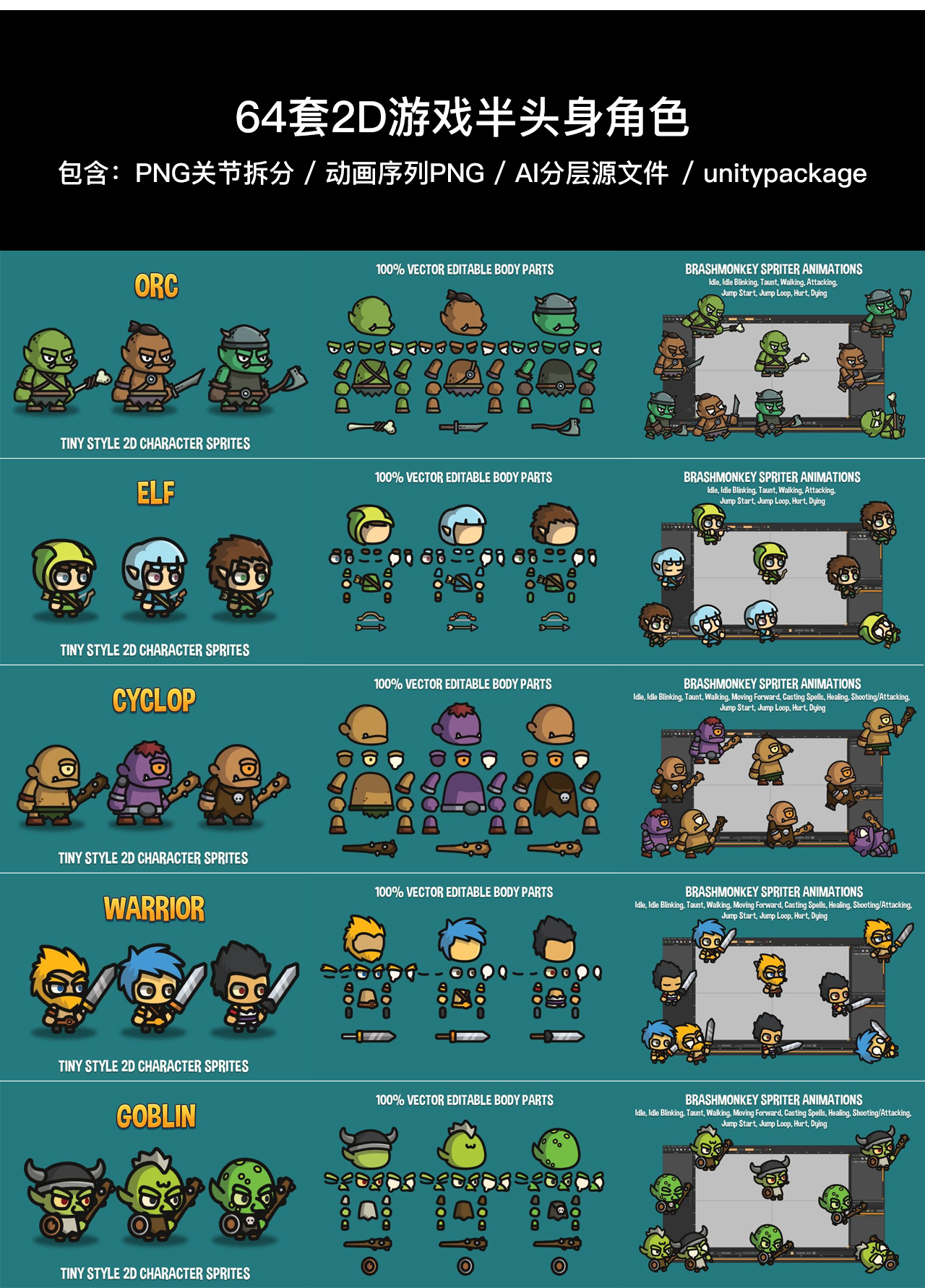 2d半头身卡通游戏角色rpg横版拼贴地图游戏图标素材资源合集