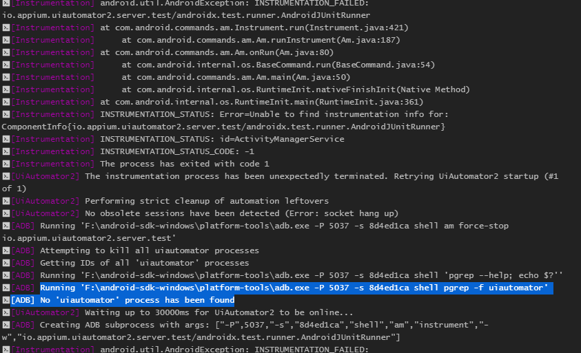 error: The instrumentation process cannot be initialized. APPium OPPO手机测试时遇到的问题