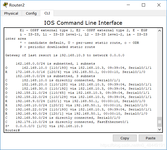 图5-3  OSPF配置成功后Router2的路由表