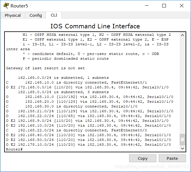 图5-6  OSPF配置成功后Router5的路由表