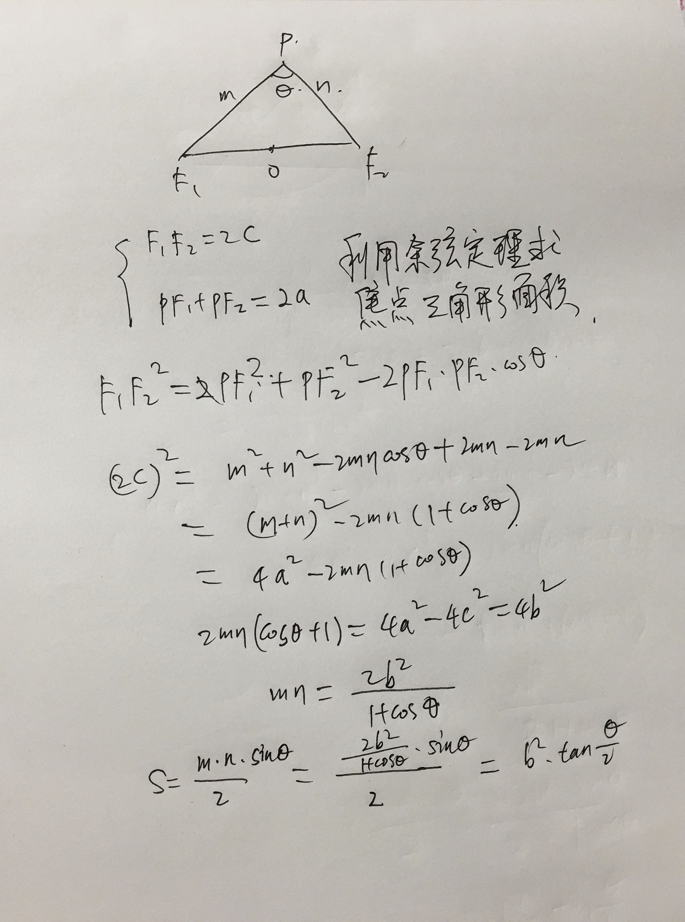 平面解析几何 余弦定理求焦点三角形的面积 Sitelist的博客 Csdn博客