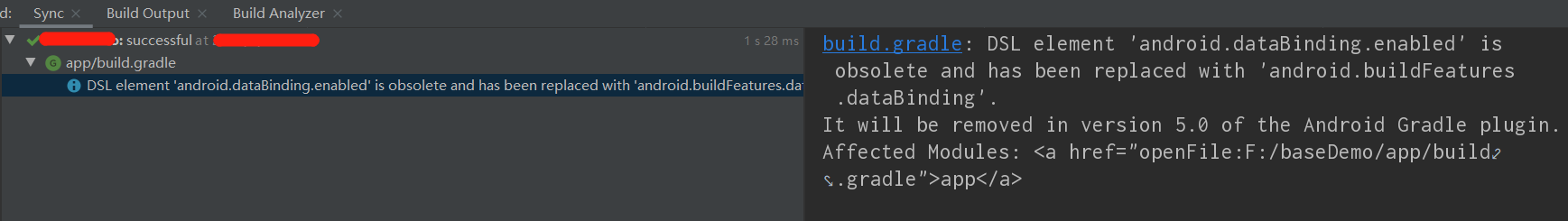 Android编译出现DSL element  android.dataBinding.enabled  is obsolete and has been replaced with androidJason~JiaoJiaoOne-een replaced with android.buildfeatures.databindi