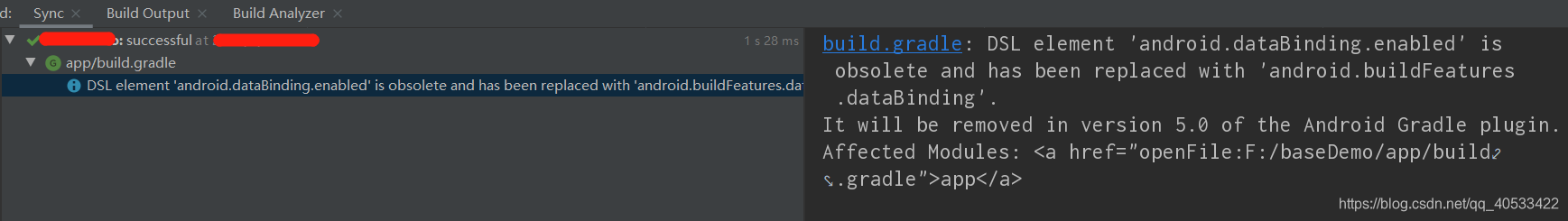 Android编译出现DSL element android.dataBinding.enabled is obsolete and has been replaced with android