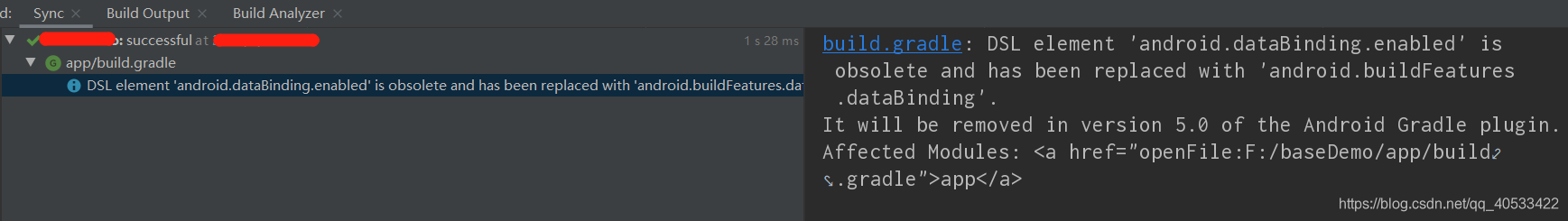 Android编译出现DSL element android.dataBinding.enabled is obsolete and has been replaced with android 