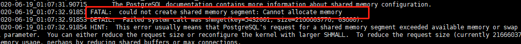 无法创建共享内存段:无法分配内存