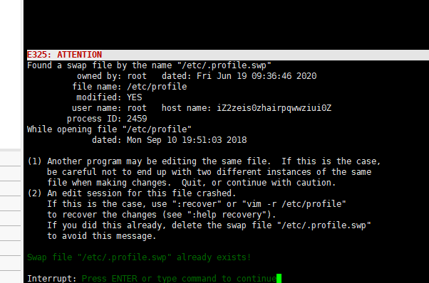 linux编写E325:ATTENTION错误