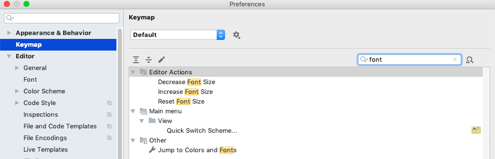 IntelliJ IDEA code font size shortcut key settings zoom in and out ...
