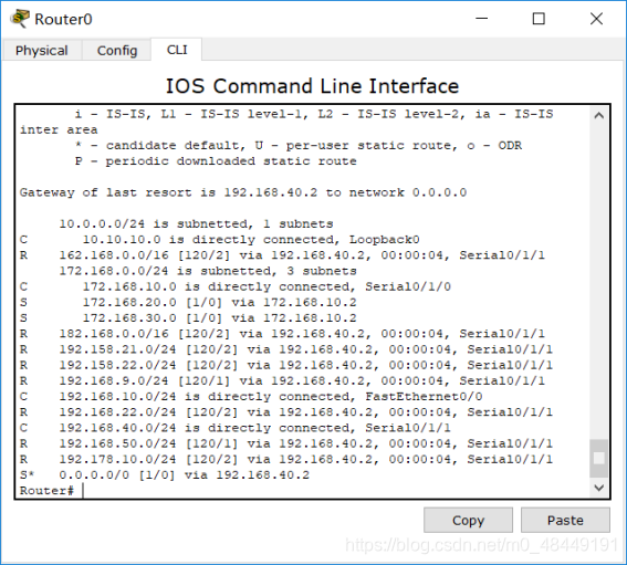 图6-4  重发布后Router0的路由表