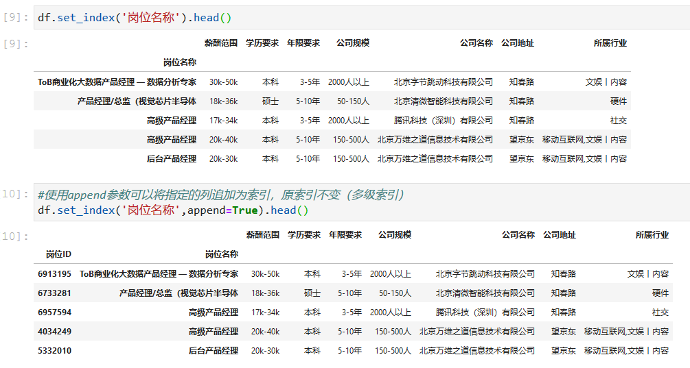 set_index设置索引列