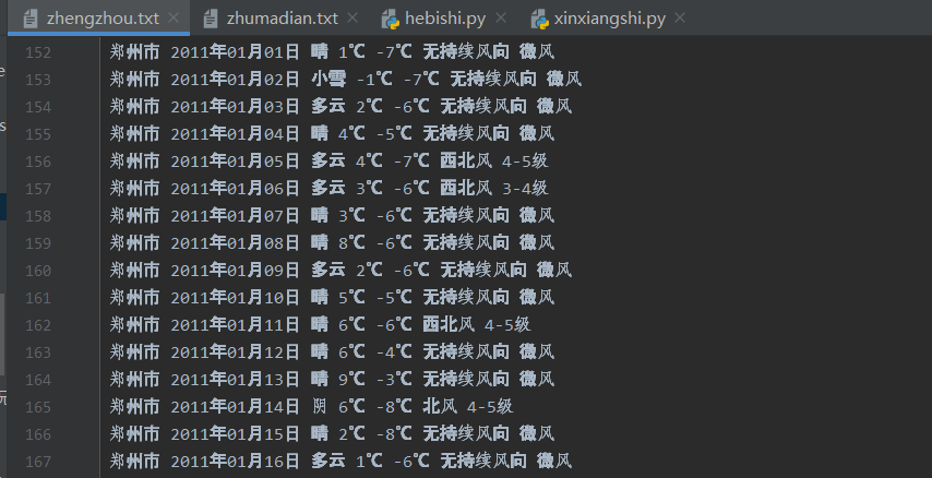 python爬取2011-2019河南各个地区的天气