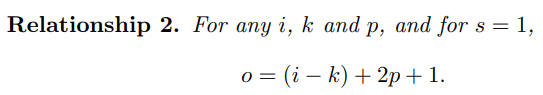 for any i,k and p, and for s=1,o=(i - k) + 2p + 1