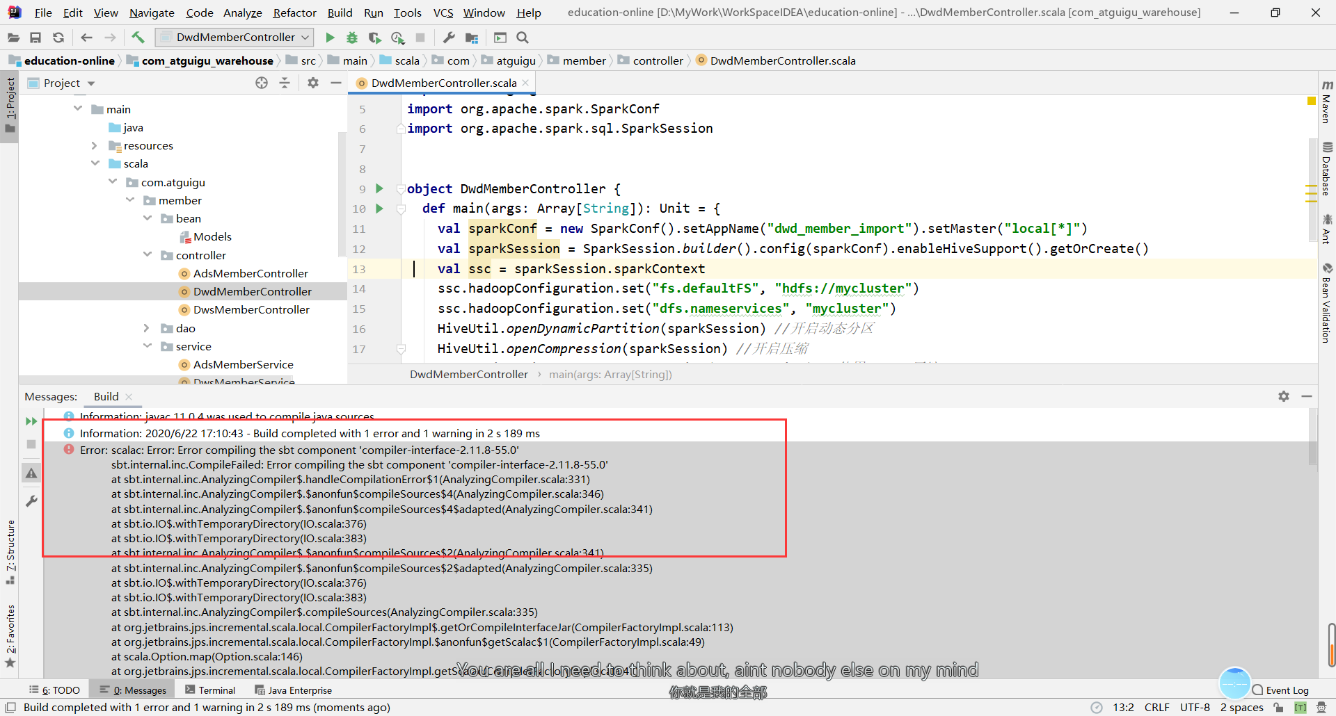 Error:scalac: Error: Error compiling the sbt component compiler-interface-2.11.8-55.0