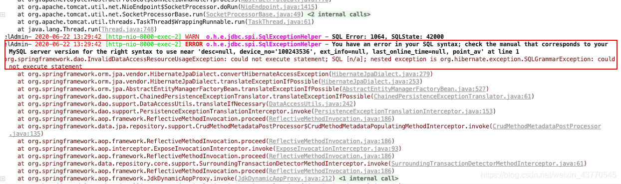 解决:You have an error in your SQL syntax check the manual that ...