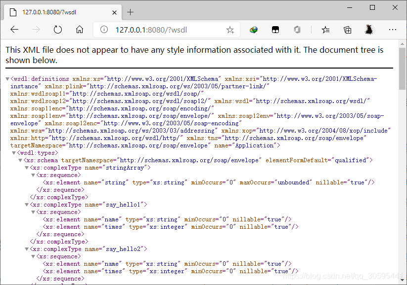 Browser view WebService wsdl