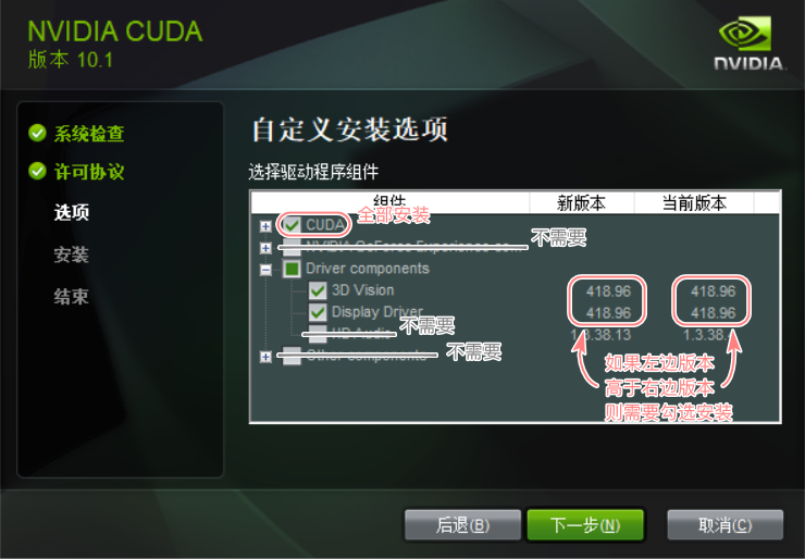 勾选 CUDA 和需要的显卡驱动
