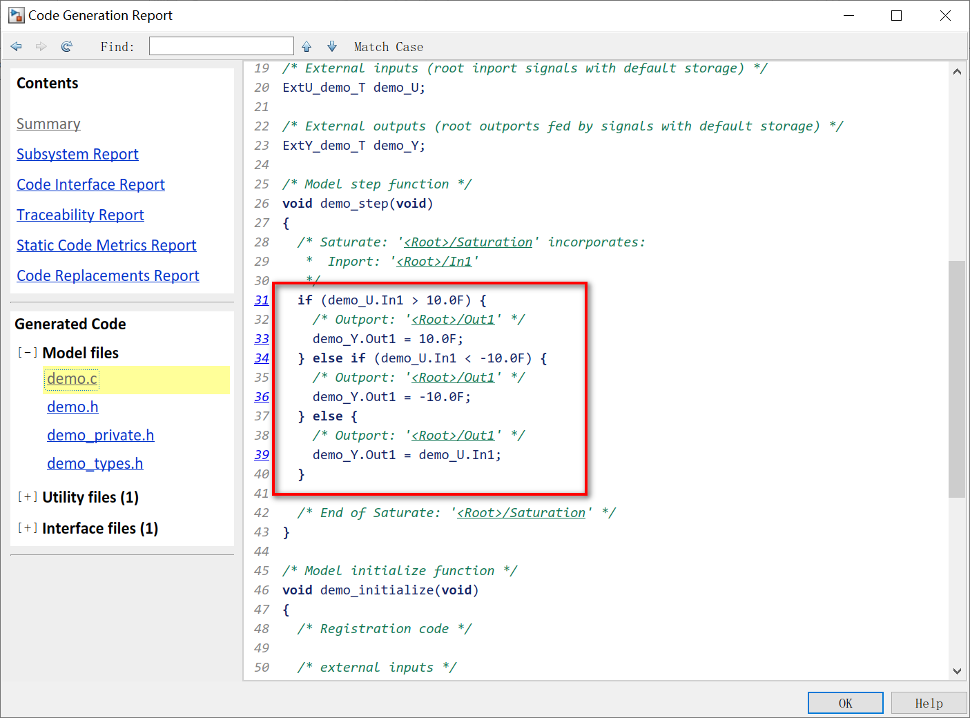 simulink代码生成saturation模块及其代码