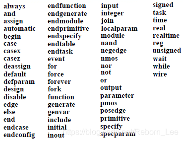 verilog中的关键字