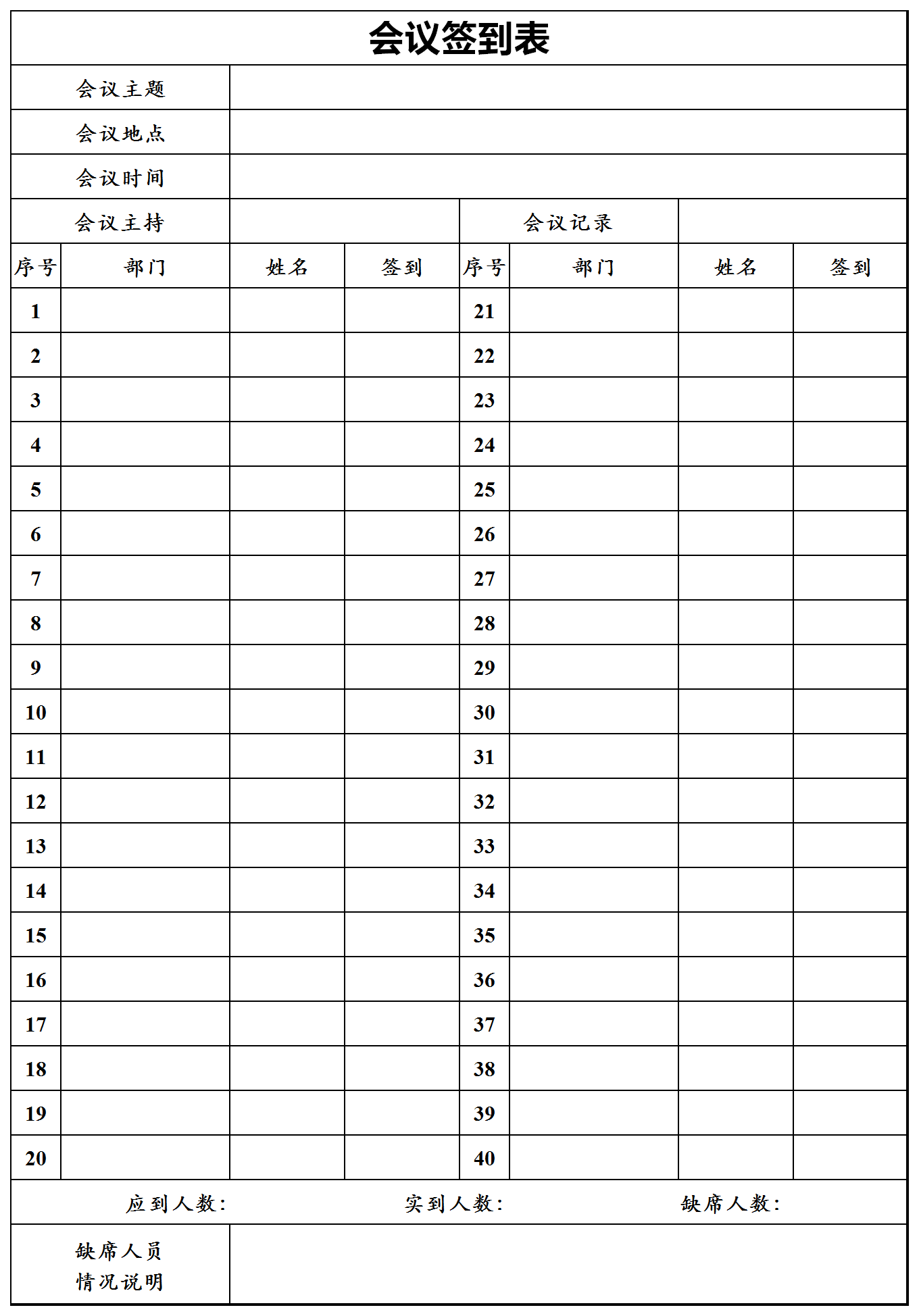 会议签到表