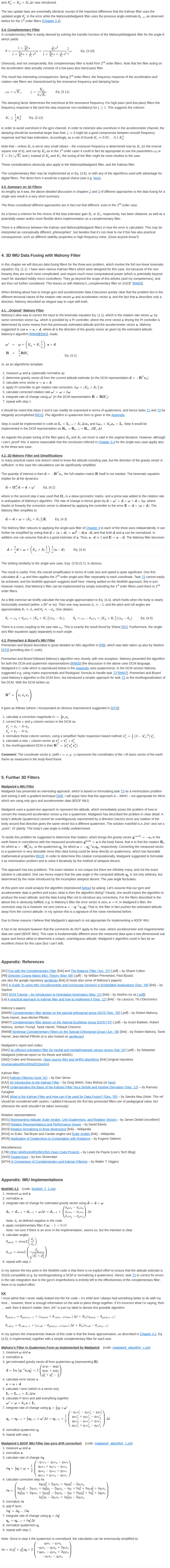 IMU Data Fusing: Complementary, Kalman, and Mahony Filter