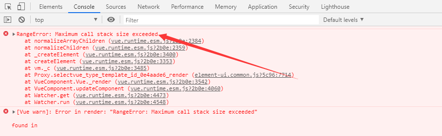 maximum call stack size exceeded