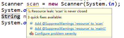 Scanner扫描器使用过程中出现的Resource leak