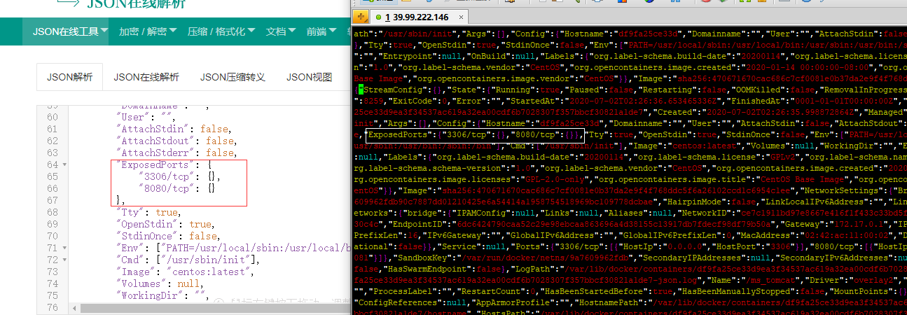 在 config.v2.json 里面添加一个配置项 "ExposedPorts":{"80/tcp":{}} , 将这个配置项添加到 "Tty": true, 前面