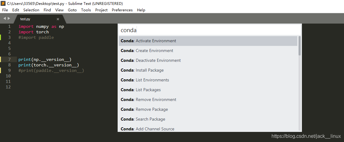 Sublime Text使用Conda插件