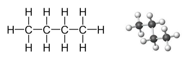▲ 丁烷的分子式和分子结构图