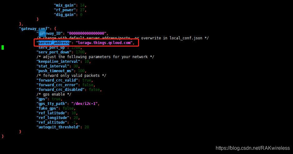 Figure 5 RAK RAK Huilian LoRaWAN gateway changes the server address to Tencent Cloud