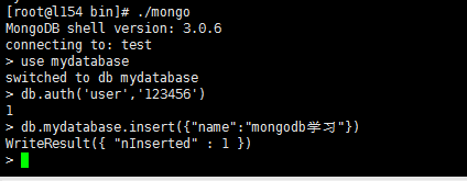 db.mydatabase.insert({"name":"mongodb学习"})