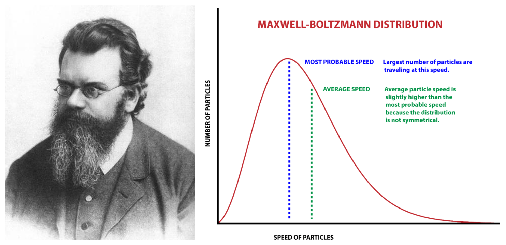 ▲ Ludwig Boltzmann(1844-1904) 以及Maxwell-Boltzmann 分布