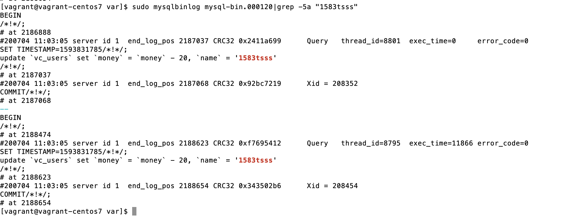 MySQL update回滚 mysqlbinlog回复数据