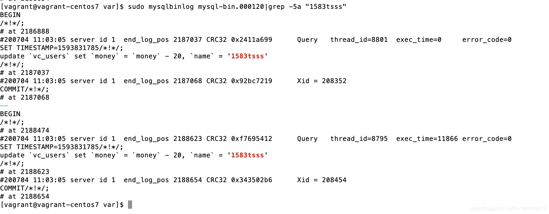 MySQL update回滚 mysqlbinlog回复数据