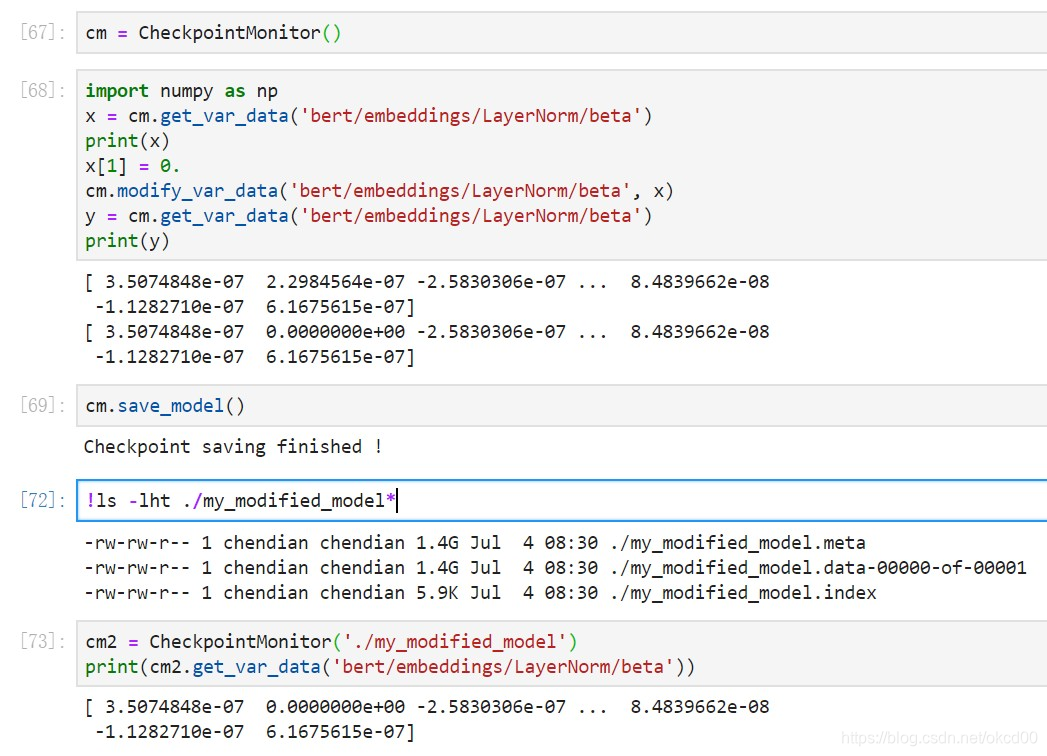 Figure 1 Read the original TF model → modify the single value → save back → read the new TF model → check the modification