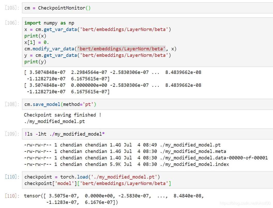 Figure 2 Read the original TF model → modify the single value → save as a Pytorch model → read the new PyTorch model → check the modification