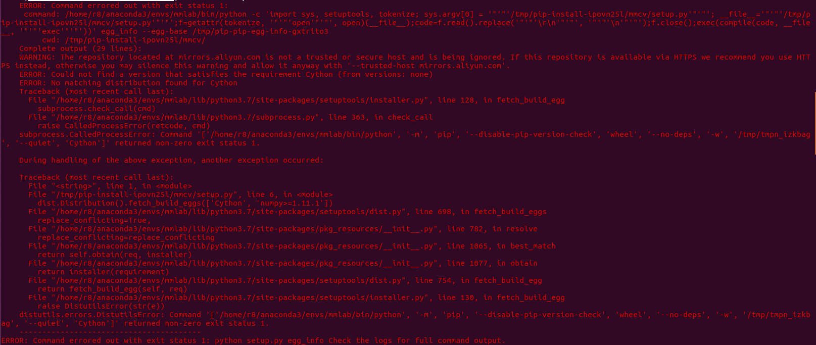 通过requirement.txt安装所需库时出现 ERROR Command errored out with exit status 1
