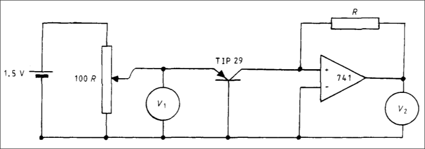 ▲ 测量三极管TIP29PN结电流和电压关系的电路