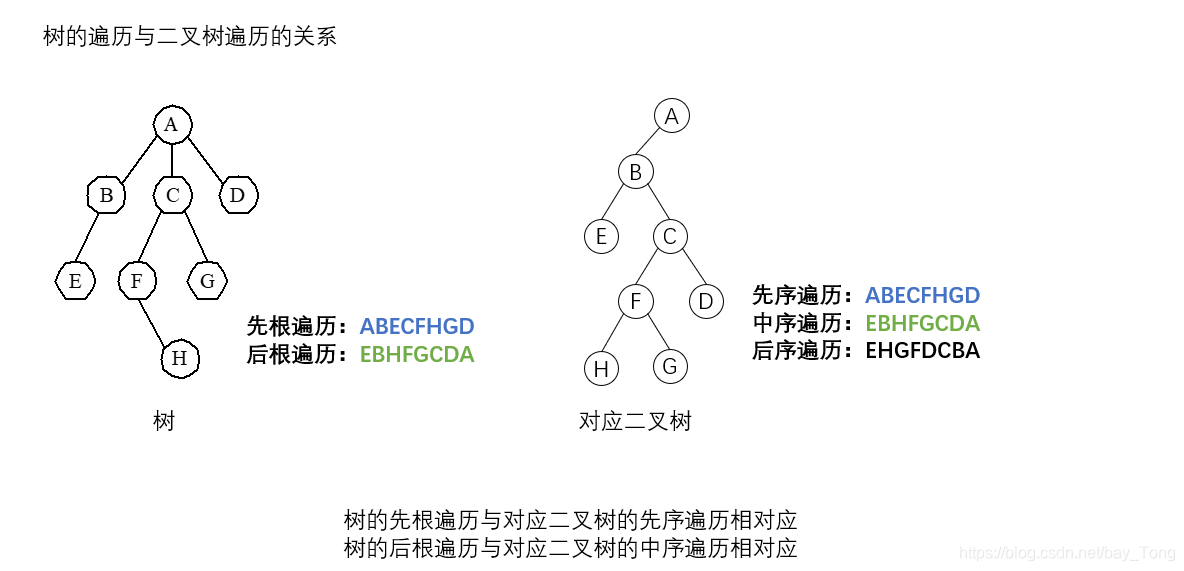 树的遍历与二叉树遍历的关系描述