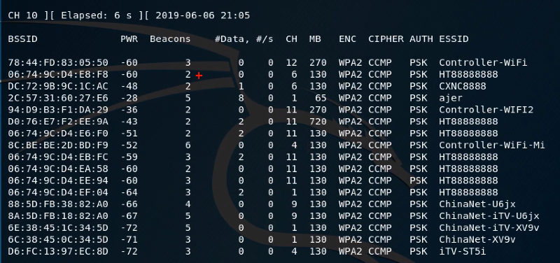 airodump-ng wlan0mon执行结果