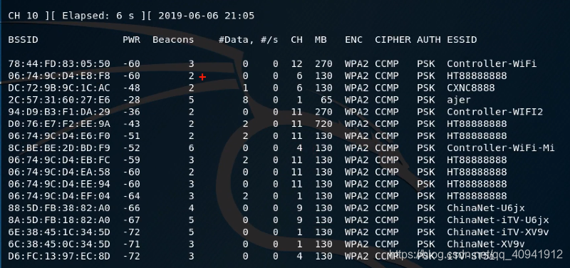 airodump-ng wlan0mon执行结果