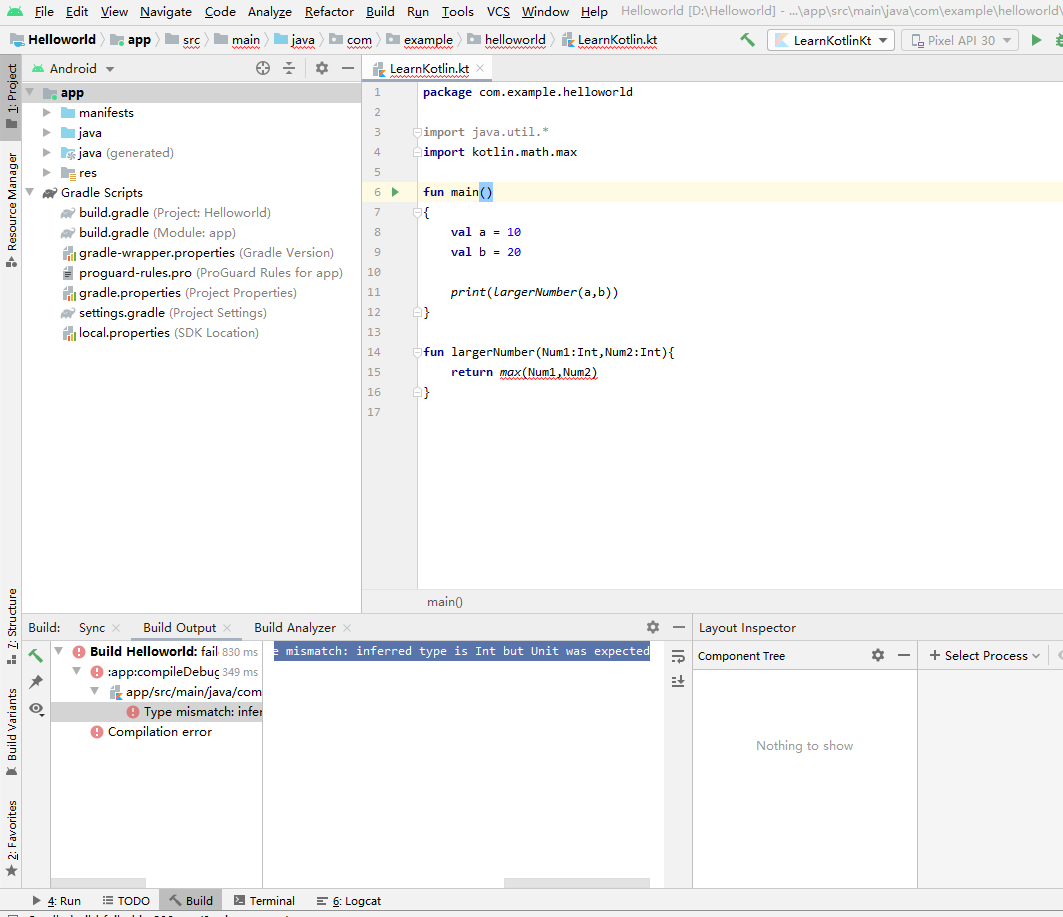 Android StudioType mismatch inferred type is Int but Unit was