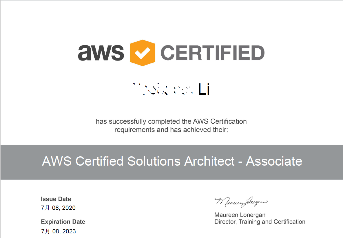 今天获取了awscertifiedsolutionsarchitectassociate认证