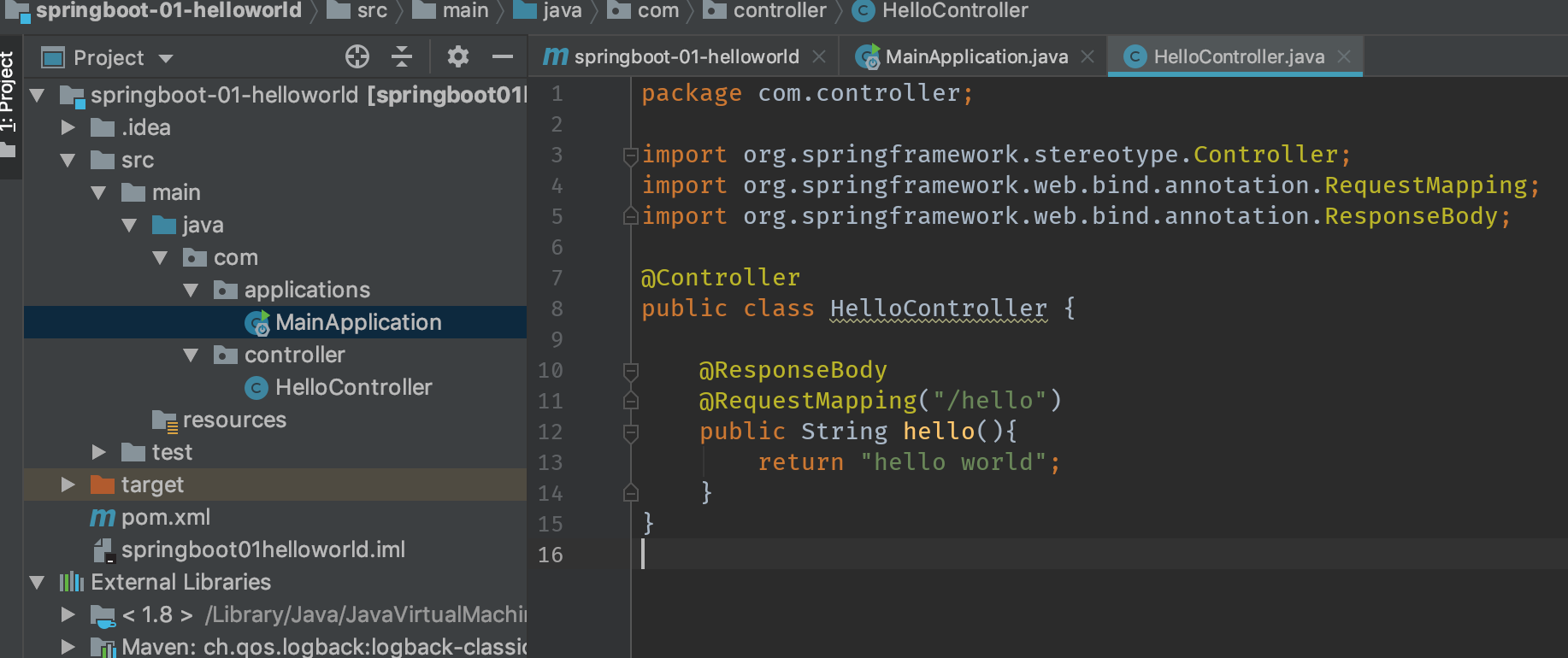 springboot入门小程序helloworld简单示例