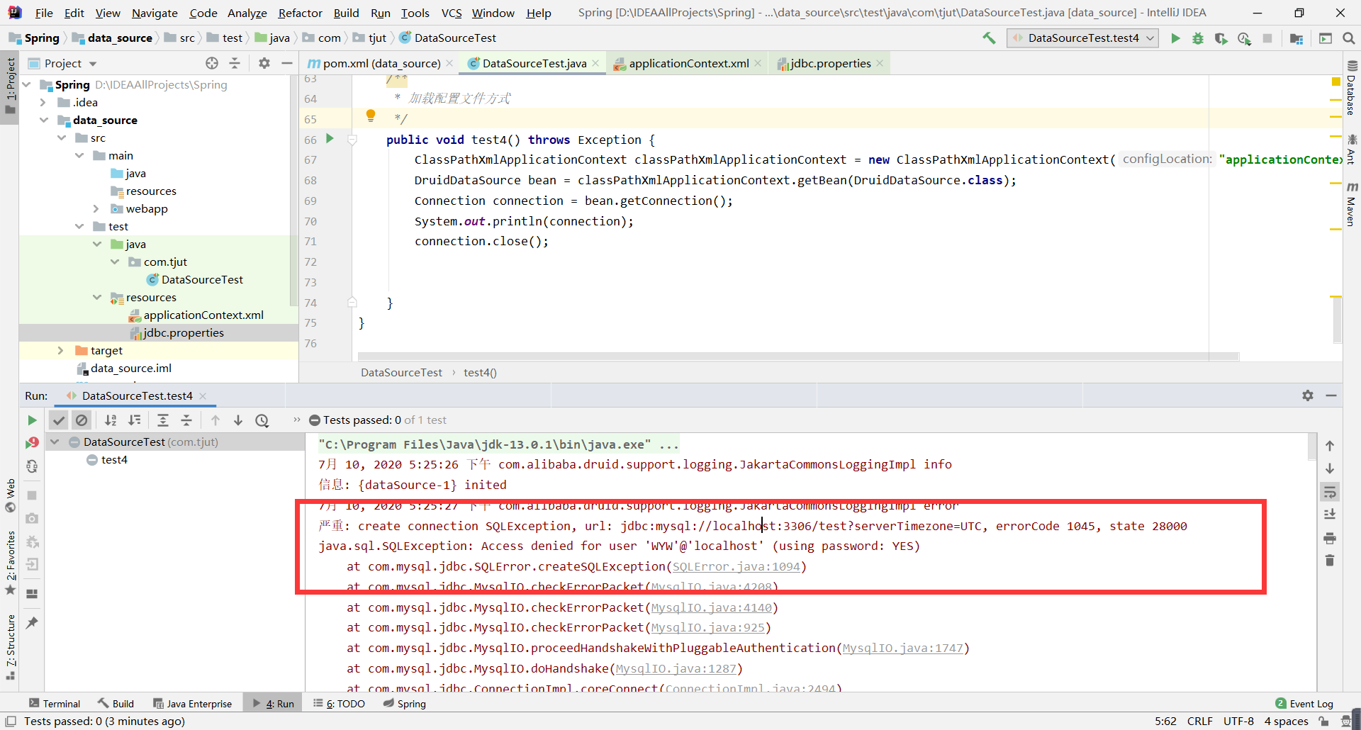 严重: create connection SQLException, url: jdbc:mysql://localhost:3306 ...