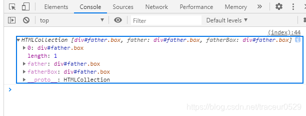 console.log(document.getElementsByClassName(“box”))图示