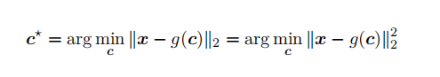 c⋆ = arg minc ∥x x g(c)∥2 = arg minc ∥x x g(c)∥22(1