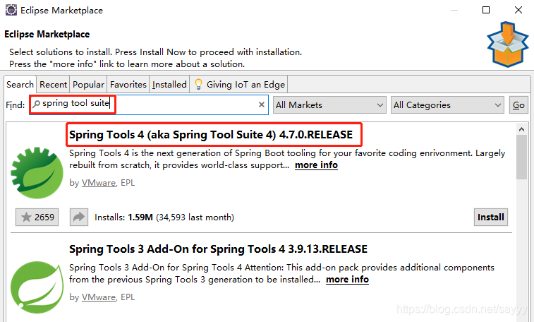 Eclipse中Spring插件:Spring Tool 4(aka Spring Tool Suite 4)插件安装 ...