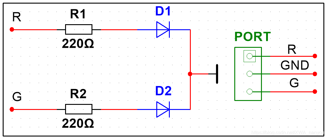 图2.2 双色LED灯电路原理图
